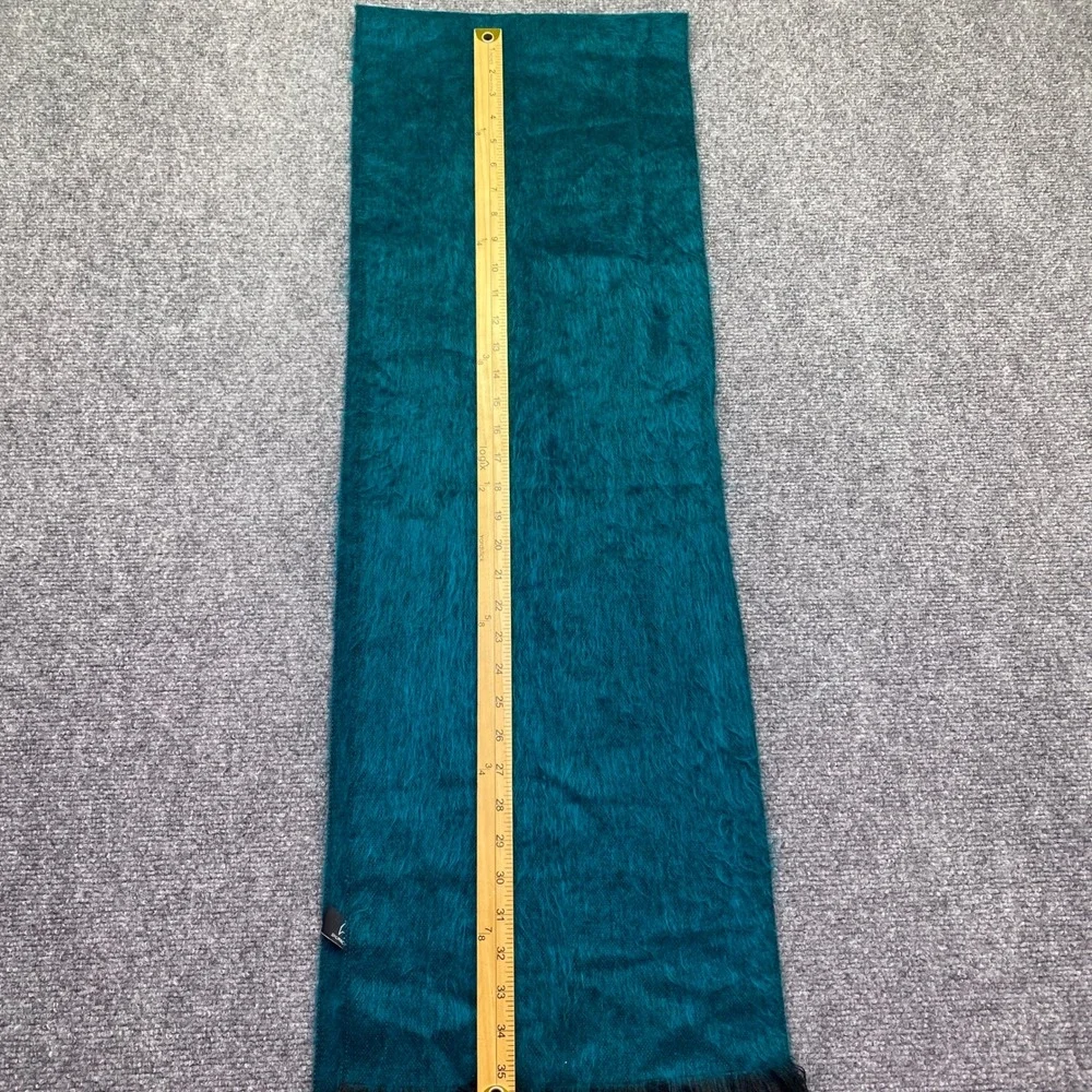 Shupaca Alpaca Blend Scarf Teal Blue Black Handmade Ecuador Fringed Fuzzy